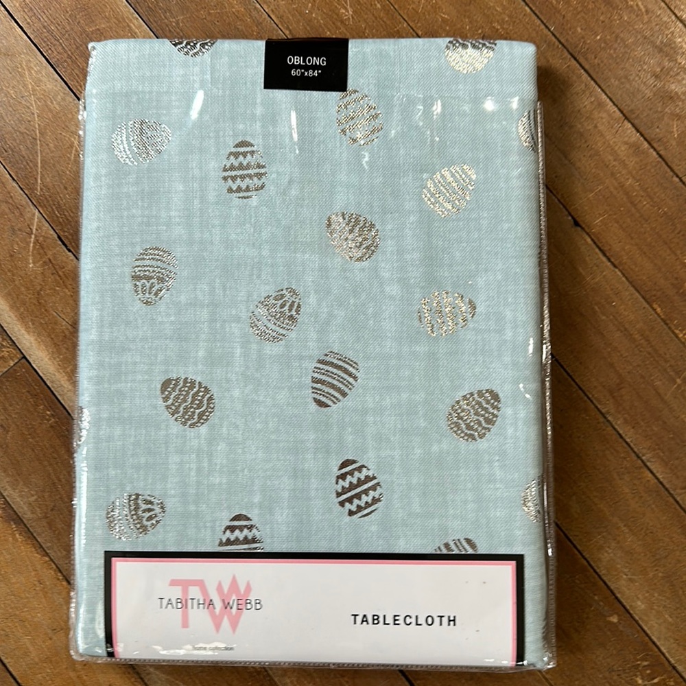 Tablecloth Easter Eggs Metallic Silver oblong 60” x 84” Tabitha Webb